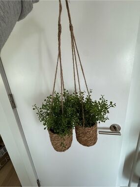 Hanging Jute Double Planter with Green Faux Foliage